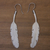Bone dangle earrings, 'White Dove' - Handcrafted Silver Hook Bone Earrings with Feather Theme
