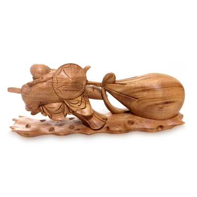 Escultura de madera - Escultura de Buda de madera de acacia balinesa tallada a mano