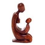 Wood sculpture, 'Mother and Her Child' - Hand Carved Suar Wood Mother and Child Sculpture from Bali