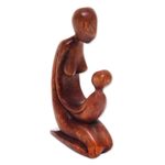 Wood sculpture, 'Mother and Her Child' - Hand Carved Suar Wood Mother and Child Sculpture from Bali