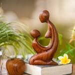 Wood sculpture, 'Mother and Her Child' - Hand Carved Suar Wood Mother and Child Sculpture from Bali