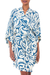 Robe aus Rayon - Blauer und elfenbeinfarbener Rayon-Bademantel für Damen mit tropischem Print