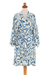 Rayon robe, 'Blue Floral Jungle' - Silk Screen Print Women's Blue and Ivory Rayon Robe (image 2e) thumbail