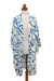 Rayon robe, 'Blue Floral Jungle' - Silk Screen Print Women's Blue and Ivory Rayon Robe (image 2g) thumbail