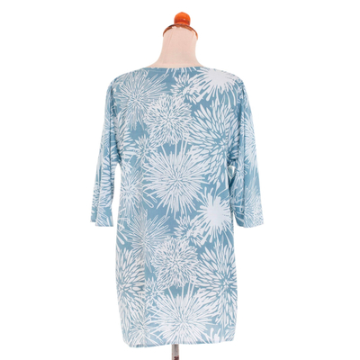 túnica de rayón - Top túnica floral balinés de rayón estampado a mano