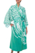 Rayon robe, 'Bali Breeze' - Women's Rayon Front Tie Silk Screened Robe in Green and Whit thumbail