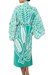 Rayon robe, 'Bali Breeze' - Women's Rayon Front Tie Silk Screened Robe in Green and Whit (image p239743) thumbail