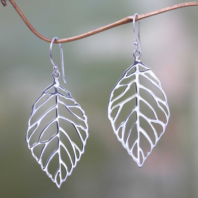 Sterling silver dangle earrings, Bali Bay Leaf