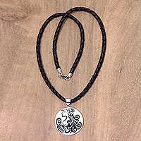 Leather and bone pendant necklace, 'Virgo' - Artisan Crafted Virgo Zodiac Leather Cord Pendant Necklace