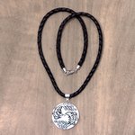 Leather and bone pendant necklace, 'Pisces' - Balinese Hand Crafted Pisces Zodiac Leather Pendant Necklace