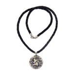 Leather and bone pendant necklace, 'Pisces' - Balinese Hand Crafted Pisces Zodiac Leather Pendant Necklace