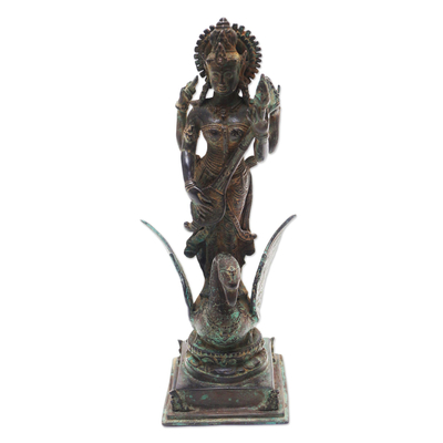Antiqued Bronze Sculpture of Hindu Goddess of Knowledge
