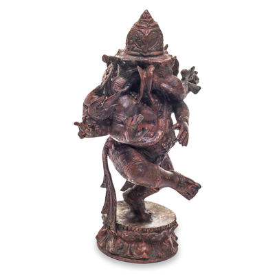 Three Faced Ganesha Bronze Sculpture with Antiqued Finish
