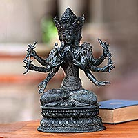 Bronze sculpture, 'Trimurti' - Hindu Triad Antiqued Bronze Sculpture from Bali