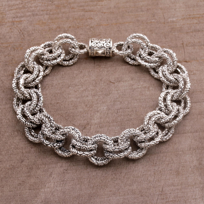Sterling silver chain bracelet, 'Clouds' - Opulent Sterling Silver Chain Bracelet from Bali