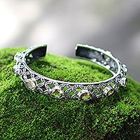 Citrine cuff bracelet, 'Java Kawung' - Artisan Crafted Sterling Silver and Citrine Cuff Bracelet