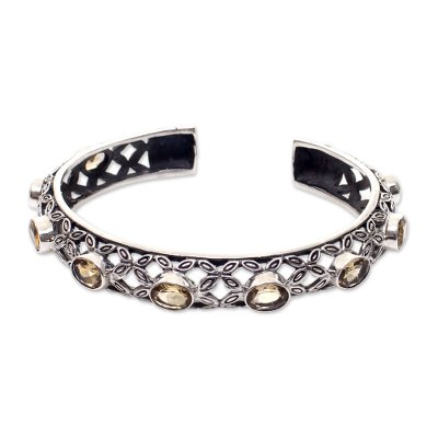 Citrine cuff bracelet, 'Java Kawung' - Artisan Crafted Sterling Silver and Citrine Cuff Bracelet