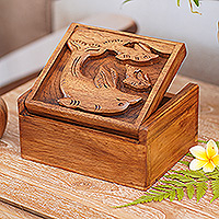 Wood box, 'Lovina Beach Dolphins' - Balinese Dolphin Theme Hand Crafted Wood Box