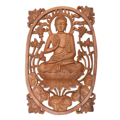 Hand Carved Balinese Buddha Relief Panel for the Wall