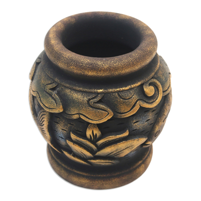 Dekorative Vase aus Mahagoni - Handgeschnitzte dekorative 5-Zoll-Vase aus vergoldetem Mahagoni