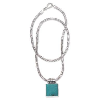 Sterling silver pendant necklace, 'Blue Dreams' - Balinese Sterling Silver Necklace with Turquoise colour Gem