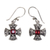 Garnet dangle earrings, 'Cross Pattee' - Handcrafted Balinese Silver Cross Earrings with Garnet thumbail