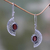 Garnet dangle earrings, 'Crimson Gaze' - Handmade Sterling Silver Hook Earrings with Garnets thumbail