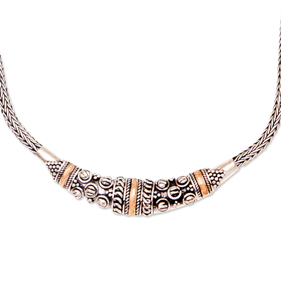 Gold accent necklace, 'Denpasar Raindrops' - Bali Sterling Silver Chain Necklace with 18k Gold Accents