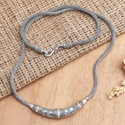 Collar con detalles dorados - Collar de cadena de plata esterlina de Bali con detalles en oro de 18 k