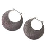 Sterling silver hoop earrings, 'Hypnotic Bali Moon' - Handmade Textured Sterling Hoop Earrings from Bali
