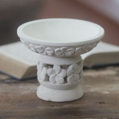 Limestone oil warmer, 'Perfumed Frangipani' - Hand Carved Limestone Oil Warmer from Bali