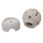Limestone tealight candleholder, 'Hibiscus' - Carved Floral Limestone Tealight Candleholder from Bali