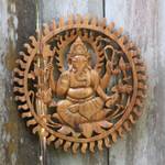 Wood relief panel, 'Ganesha Aura' - Balinese Artisan Carved Ganesha Wood Relief Panel