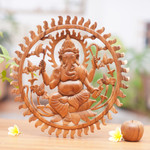 Wood relief panel, 'Ganesha Aura' - Balinese Artisan Carved Ganesha Wood Relief Panel