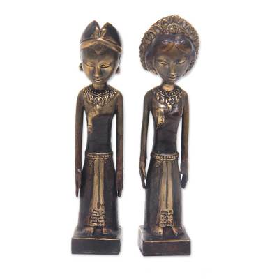 Bronze sculptures, 'Newlyweds' (pair) - Artisan Crafted Set of Two Bronze Sculptures