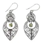 Peridot and sterling silver dangle earrings, 'Majapahit Glory' - Artisan Crafted Peridot on Sterling Silver Hook Earrings