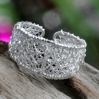 Sterling silver wrap ring, 'Celuk Lace' - Modern and Abstract Handcrafted Silver Wrap Ring