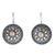 Gold accent drop earrings, 'Ancient Java Sun' - Antique Style Silver Earrings with 18k Gold Accents thumbail
