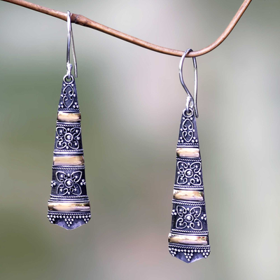 Gold accent dangle earrings, 'Ubud Beauty' - Balinese Fair Trade 18k Gold Accent Silver Dangle Earrings