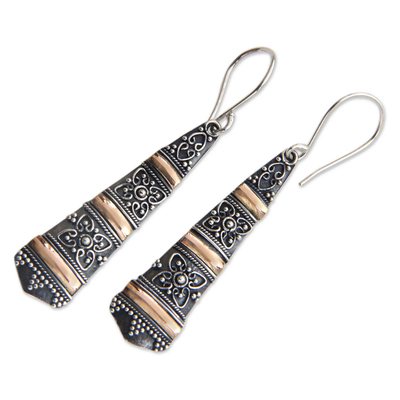 Gold accent dangle earrings, 'Ubud Beauty' - Balinese Fair Trade 18k Gold Accent Silver Dangle Earrings