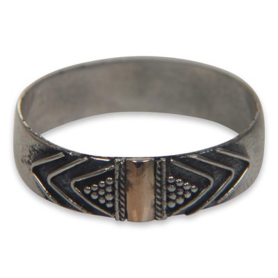 Gold accent band ring, 'Flow of Time' - Balinese Silver Band Ring with 18k Gold Accents