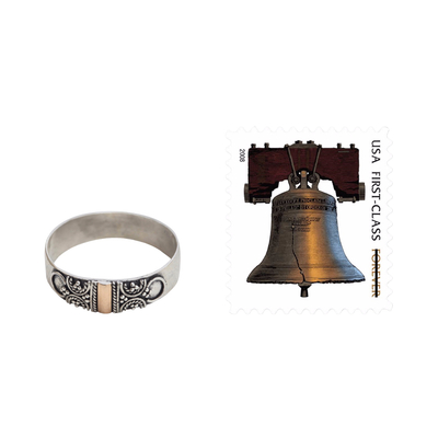 anillo de banda con detalles dorados - Elegante anillo de banda de plata esterlina con detalles en oro hecho a mano