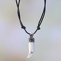 Men's garnet and bone necklace, 'Brave Eagle'