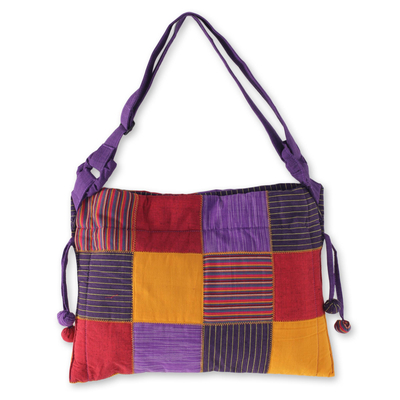 Hand Woven Cotton Patchwork Shoulder Bag from Bali