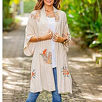 Rayon robe, 'Evening Intuition' - Women's Handcrafted Short Rayon Robe