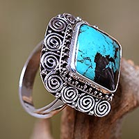 Turquoise cocktail ring, 'Celuk Treasure'