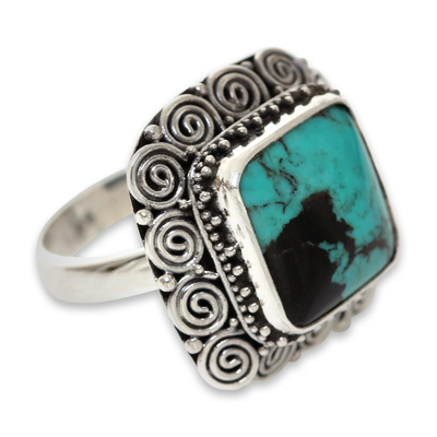 Artisan Crafted Sterling Silver Ring with Genuine Turquoise
