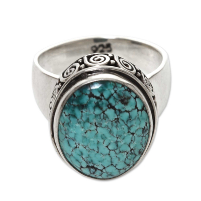 Turquoise cocktail ring, 'Heavenly' - Handcrafted Balinese Silver Natural Turquoise Ring