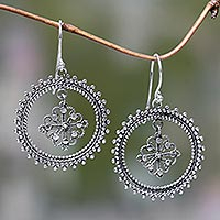Sterling silver dangle earrings, Water Lily