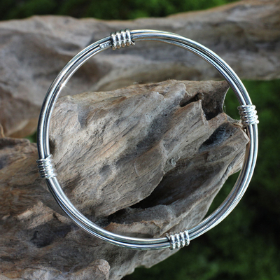 Sterling silver bangle bracelet, 'In Unity' - Modern Balinese Handcrafted Sterling Silver Bangle Bracelet